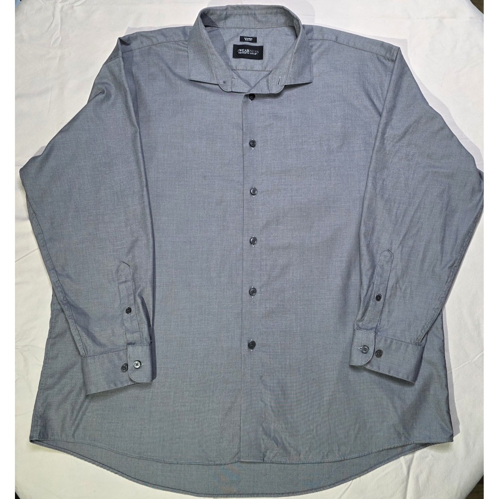Awearness Kenneth Cole Men's 3XL Gray Non Iron Slim Fit Dress Shirt‎ Button Up